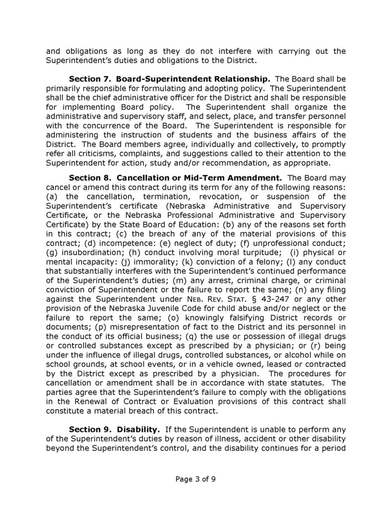 Superintendent Contract for the 2026-2028 school years