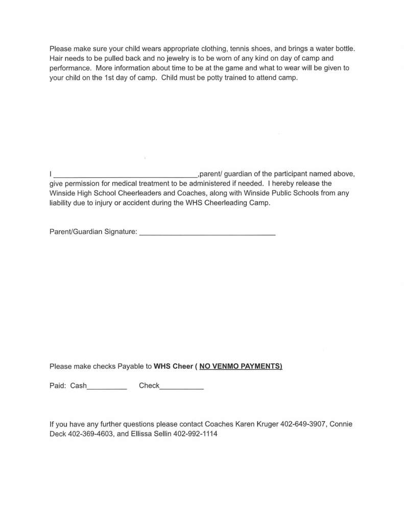 Cheer Camp Forms