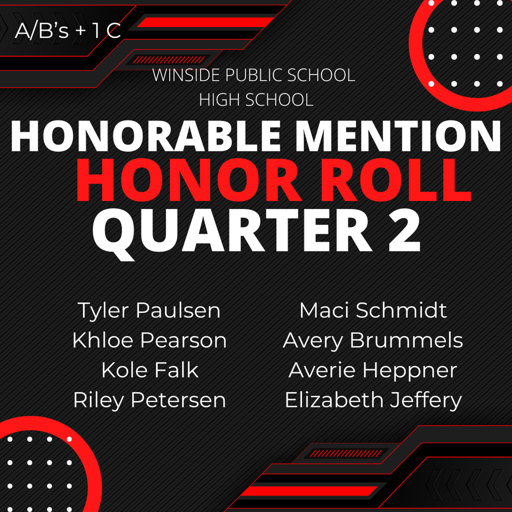 Quarter 2 High School Honorable Mention Honor Roll