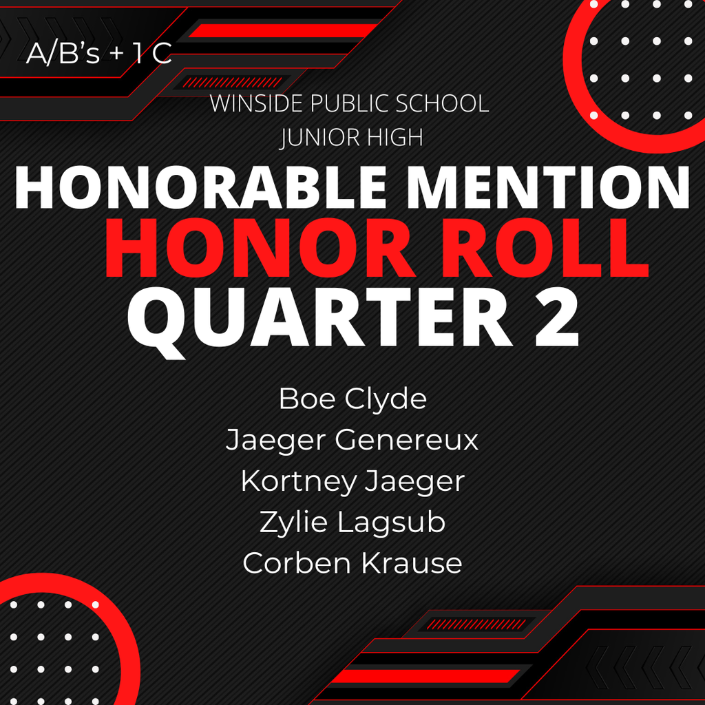 Quarter 2 Junior High Honorable Mention Honor Roll