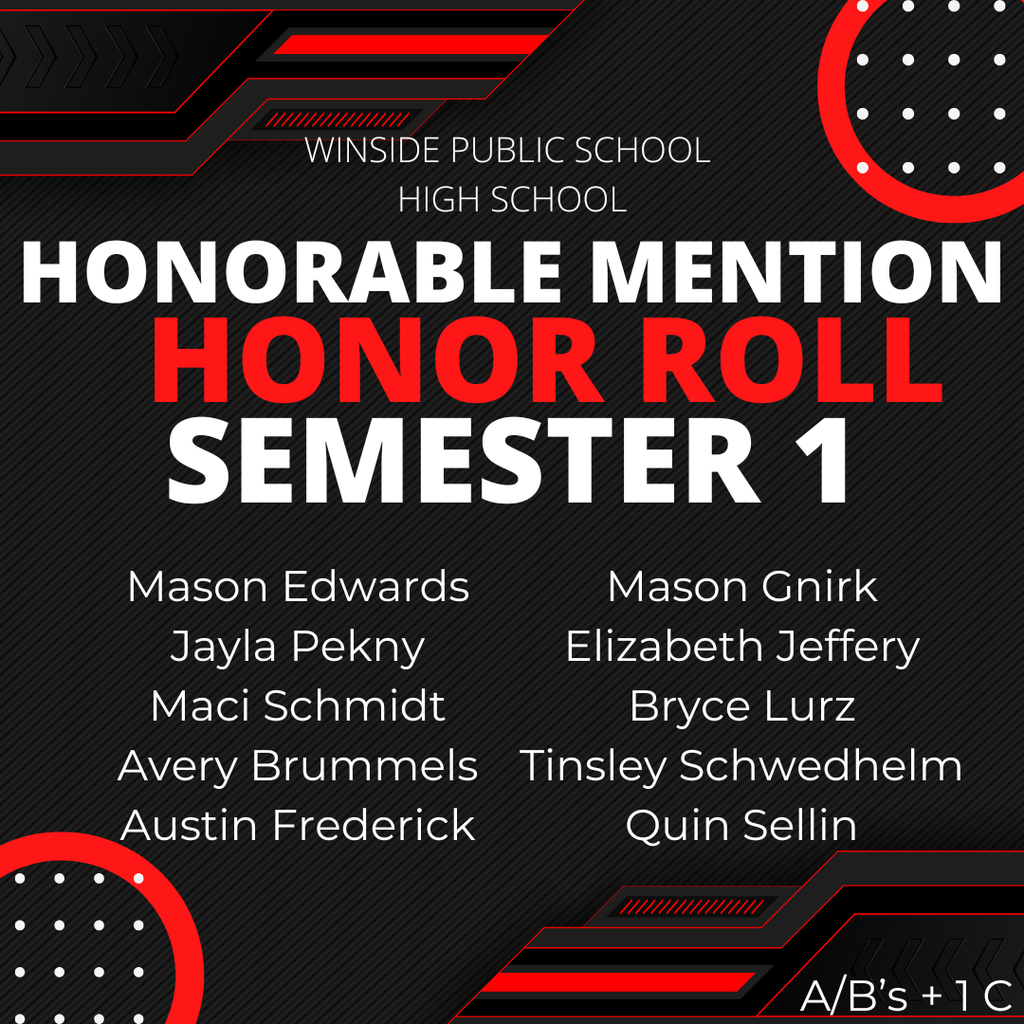 Semester 1 High School Honorable Mention Honor Roll