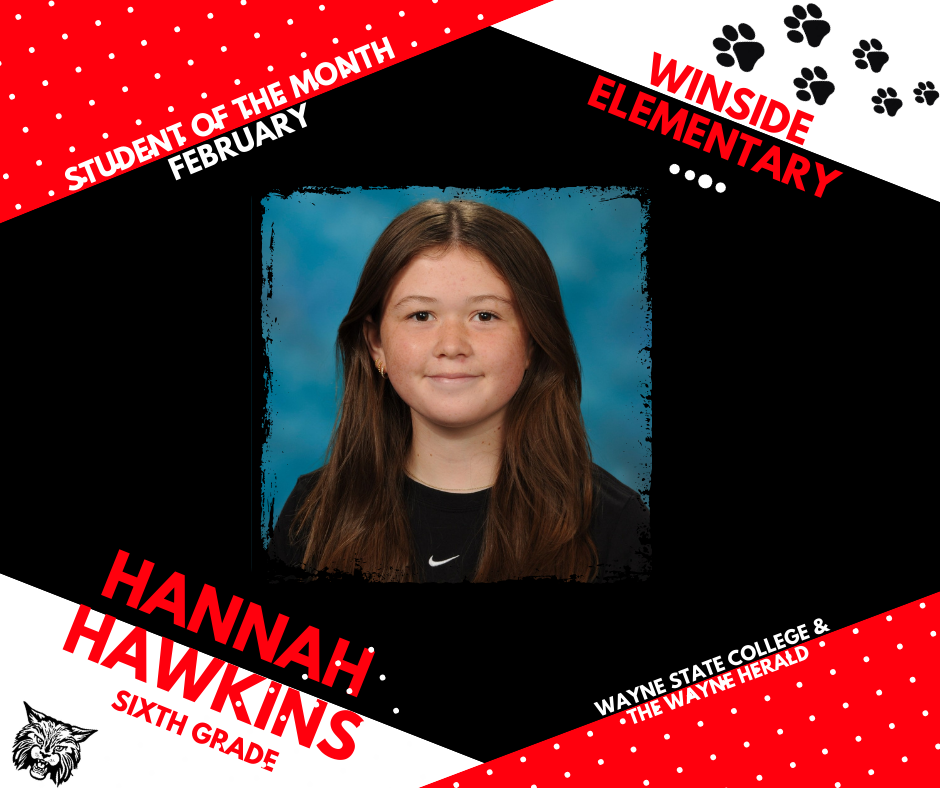 Hannah Hawkins - February Student of the Month - Winside Elementary