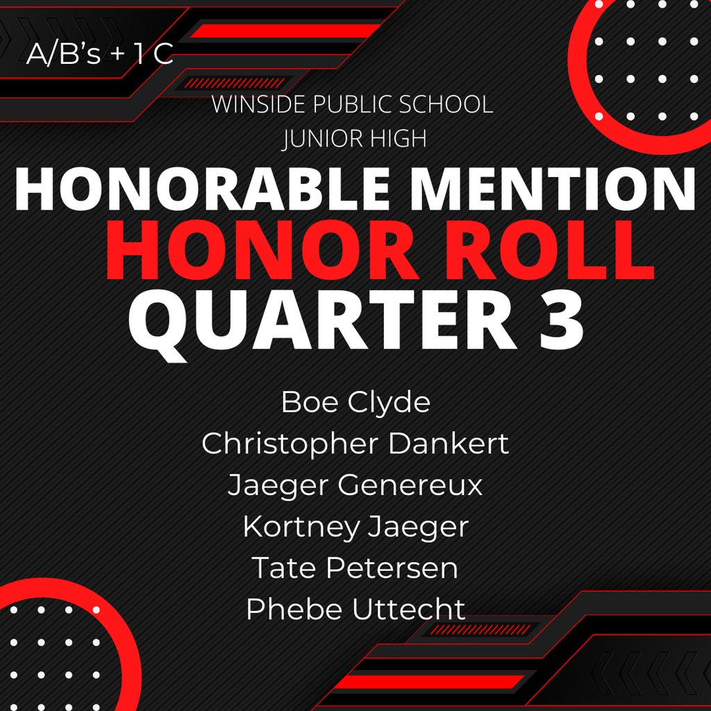 Winside Junior High Honorable Mention Honor roll Quarter 3