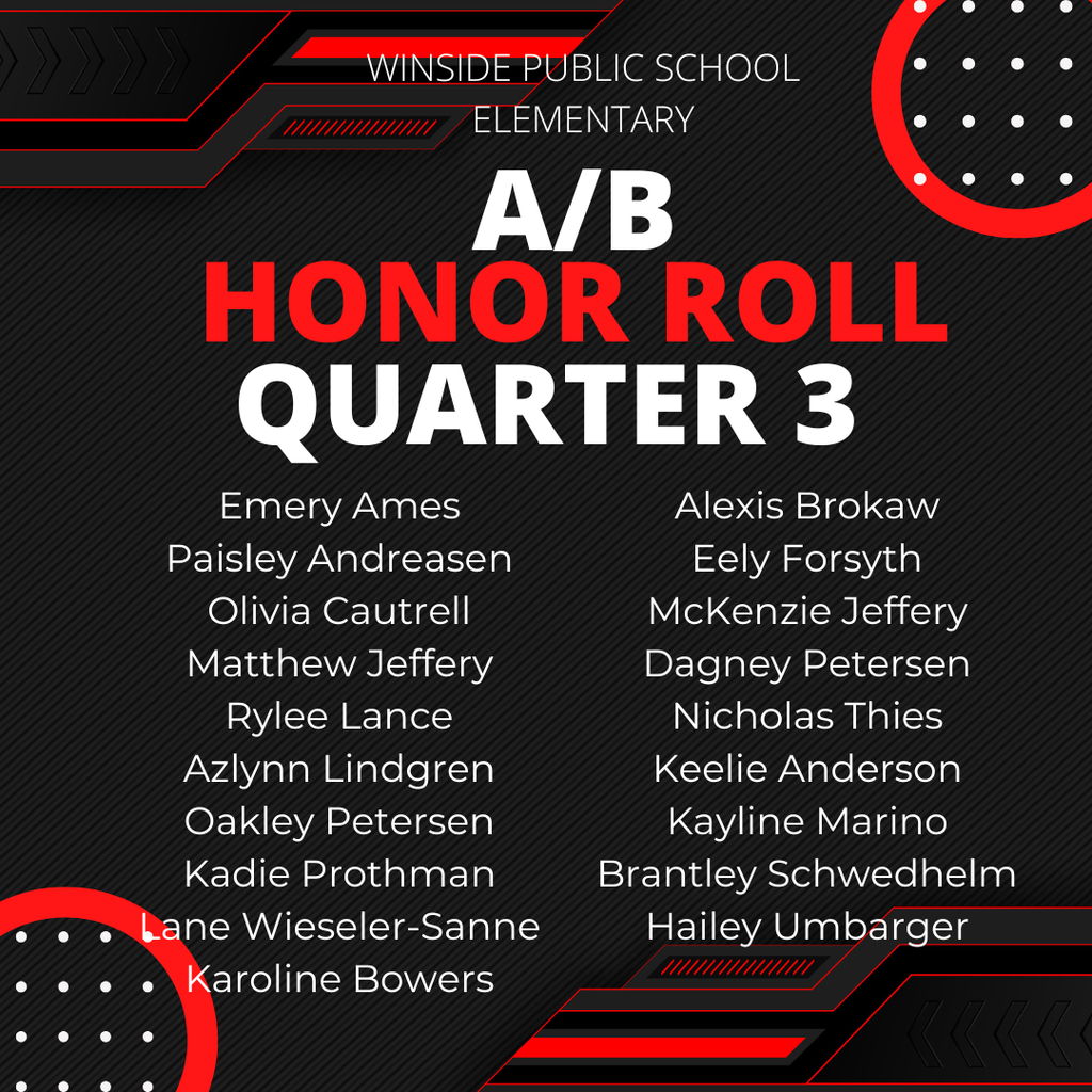 Winside Elementary A/B Honor Roll Quarter 3
