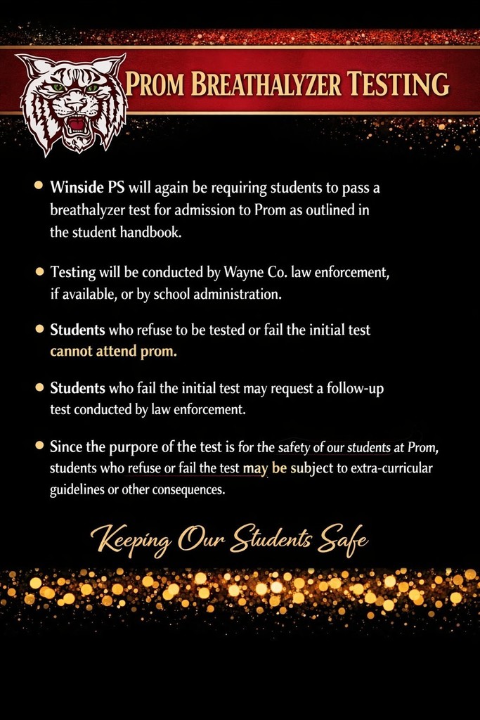 Flyer going over breathalyzer policy for prom at Winside Public School.