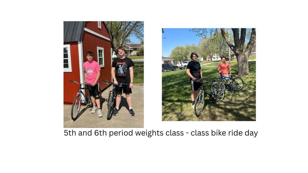 4 students standing with their bikes in outdoor settiings