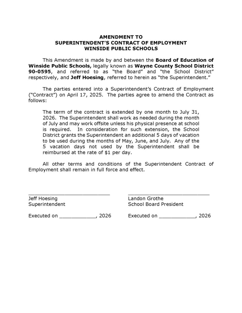 Amendment to Mr. Hoesing 's contract to extend for 1 month