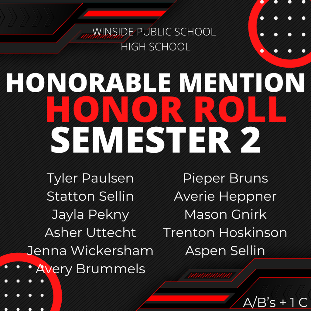 Honorable Mention Honor Roll Semester 2 High School