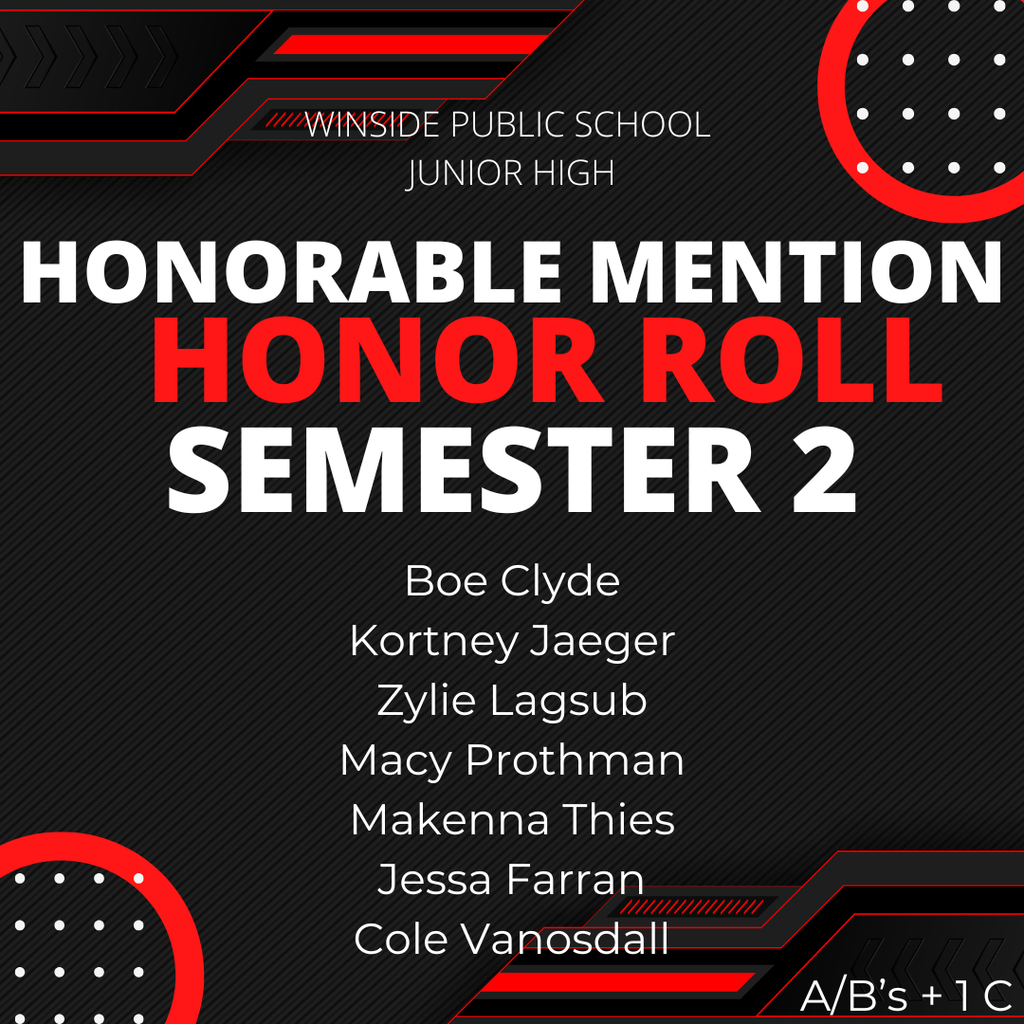 Honorable Mention Honor Roll Semester 2 Junior High