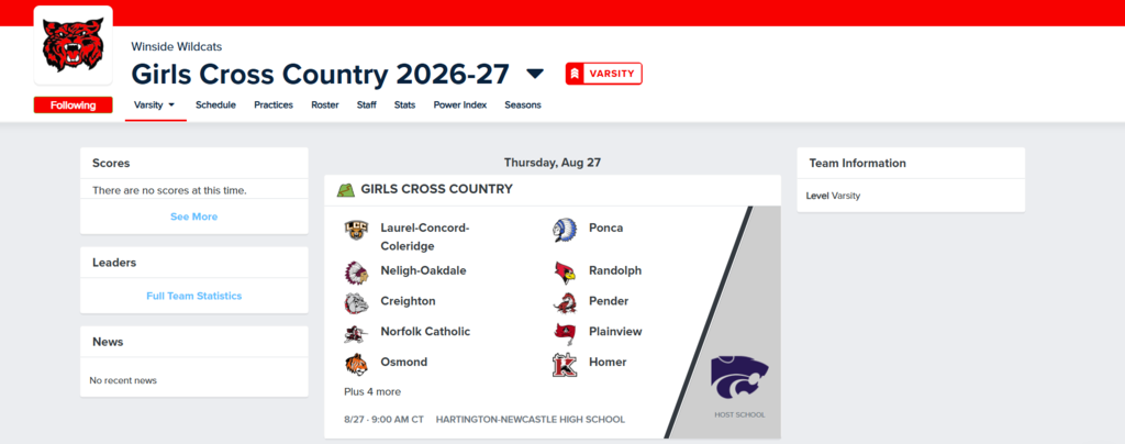 Example of Girl's Cross Country on Bound app.
