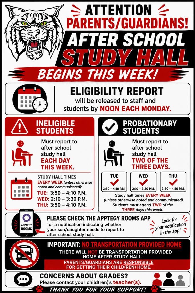 Infographic describing important pieces of the after school study hall for junior and senior high.