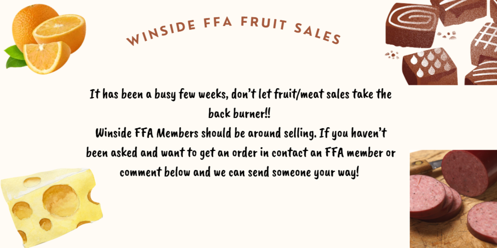 Fruit Sales Graphic depicting that Winside FFA is selling fruit and meat.