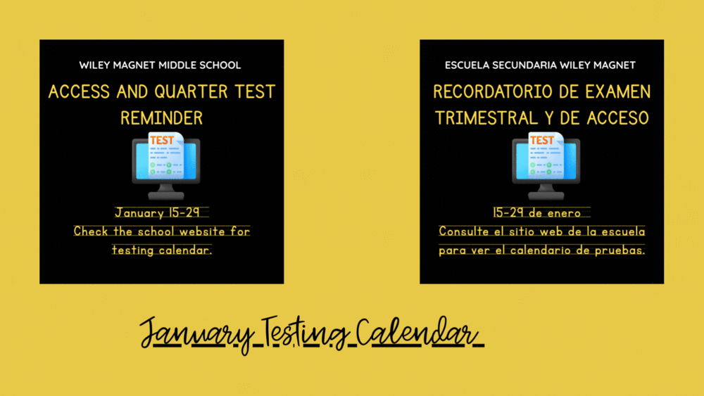 January Testing Calendar