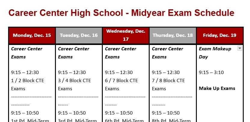 MY Exam Schedule