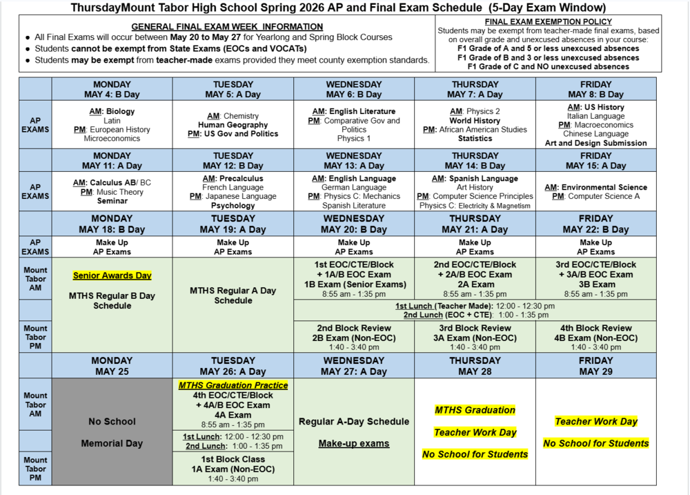 Exam Schedule