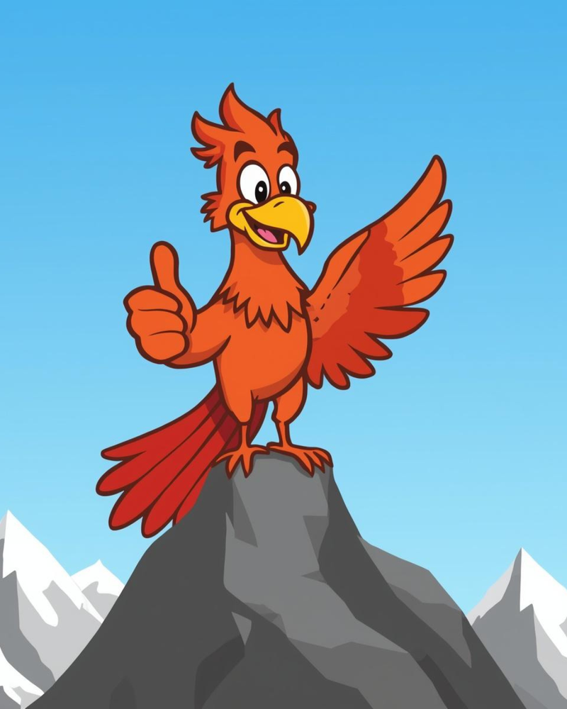 cartoon phoenix with a thumbs up