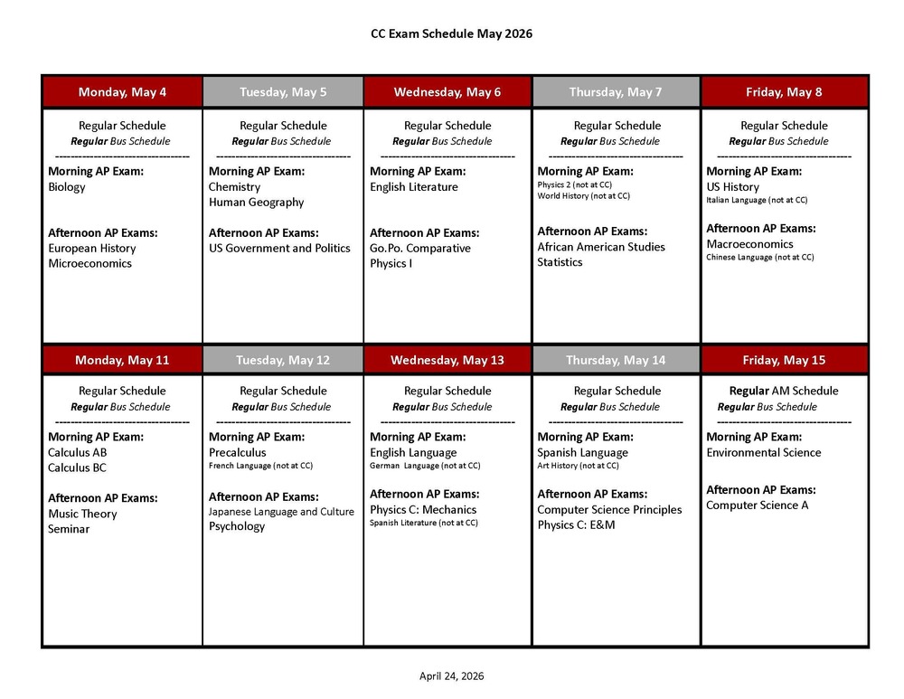 CC Exam Schedule 2026