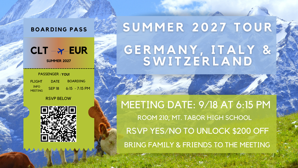 Summer 2027 Tour of Germany, Italy, and Switzerland