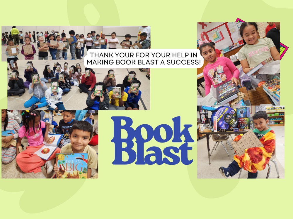photo of kids opening books as prizes from the book blast