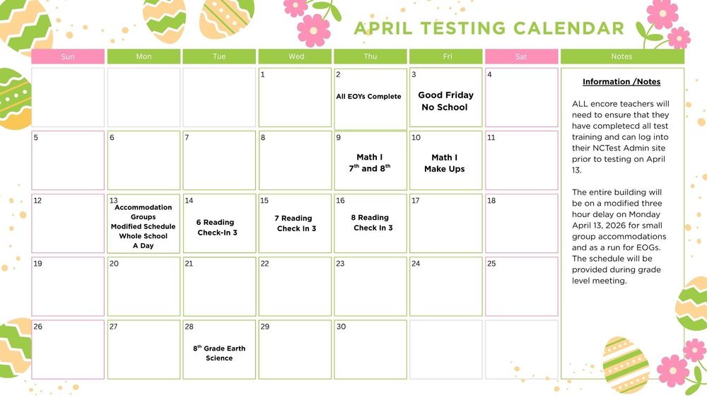April Testing Calendar