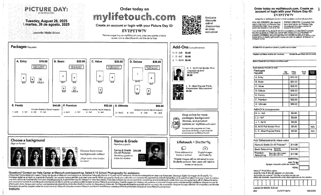 Lifetouch order form