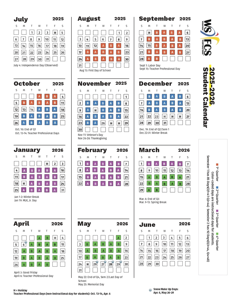 A/B day Calendar WSFCS