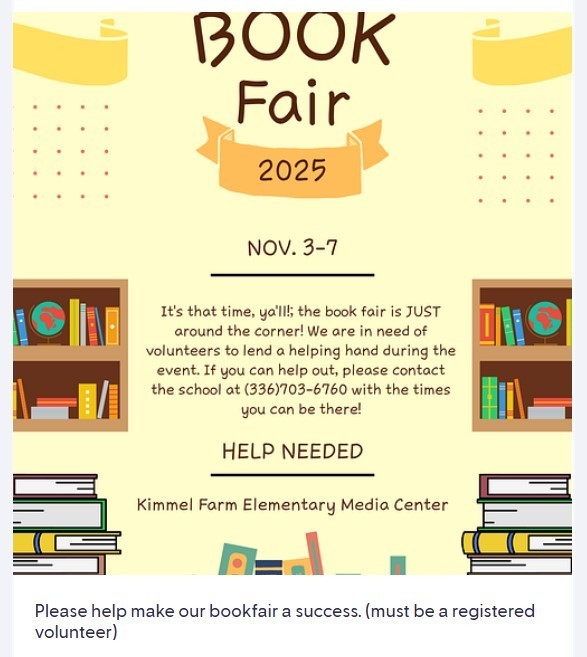 Book Fair Fall 2025 VOLUNTEERS NEEDED