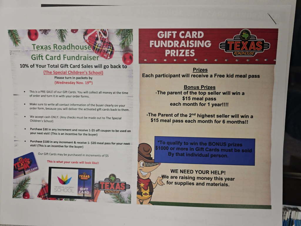 Texas Roadhouse Fundraiser November 4-19th.