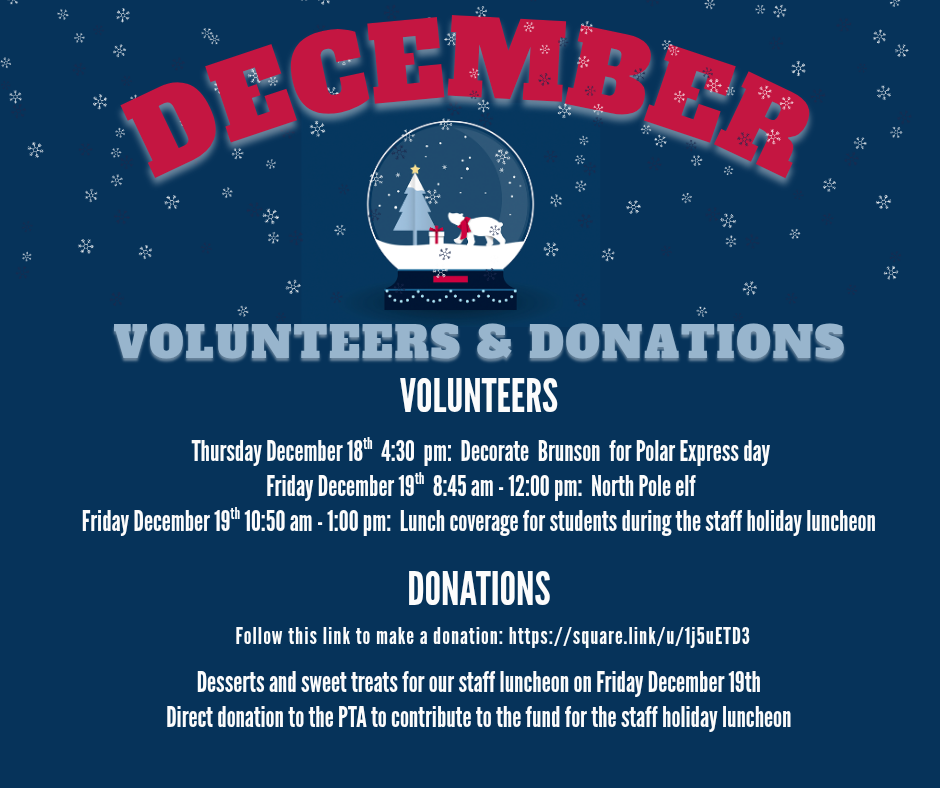December Volunteers and Donations