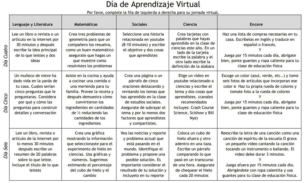 Remote Learning Days 4-6 Spanish
