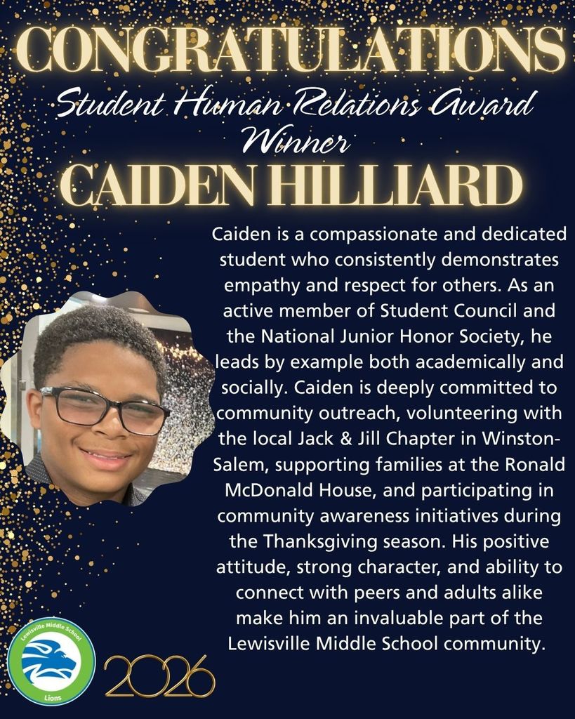 2026 Student Human Relations Award Winner - Caiden Hilliard