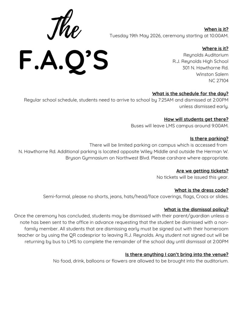 8th grade recognition ceremony - FAQ