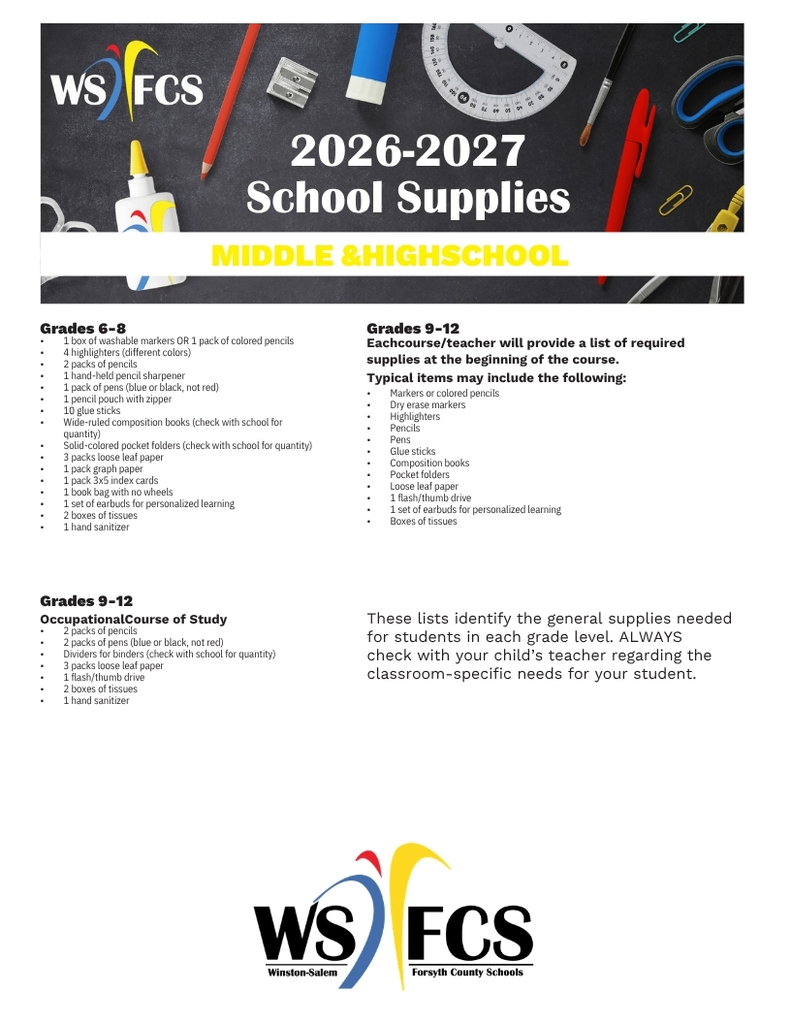 middle school supply list