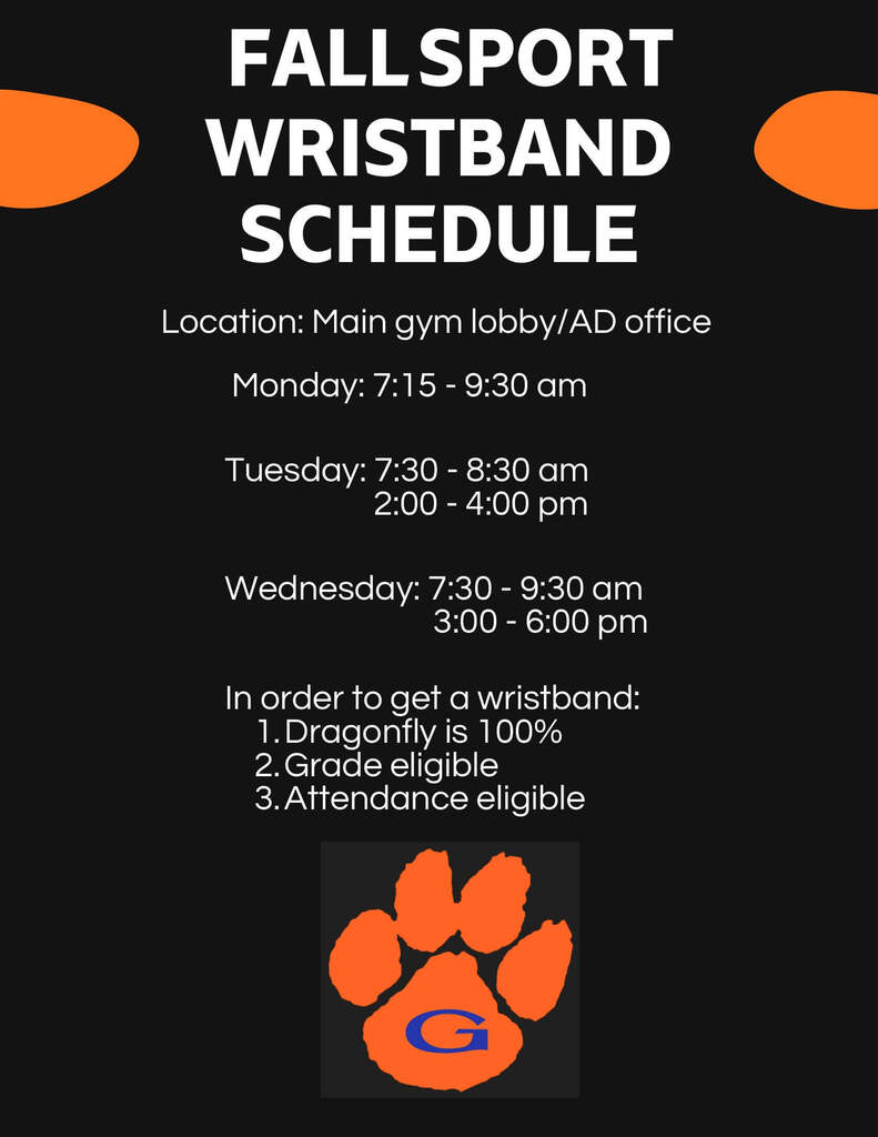 Fall Sport Wristband schedule