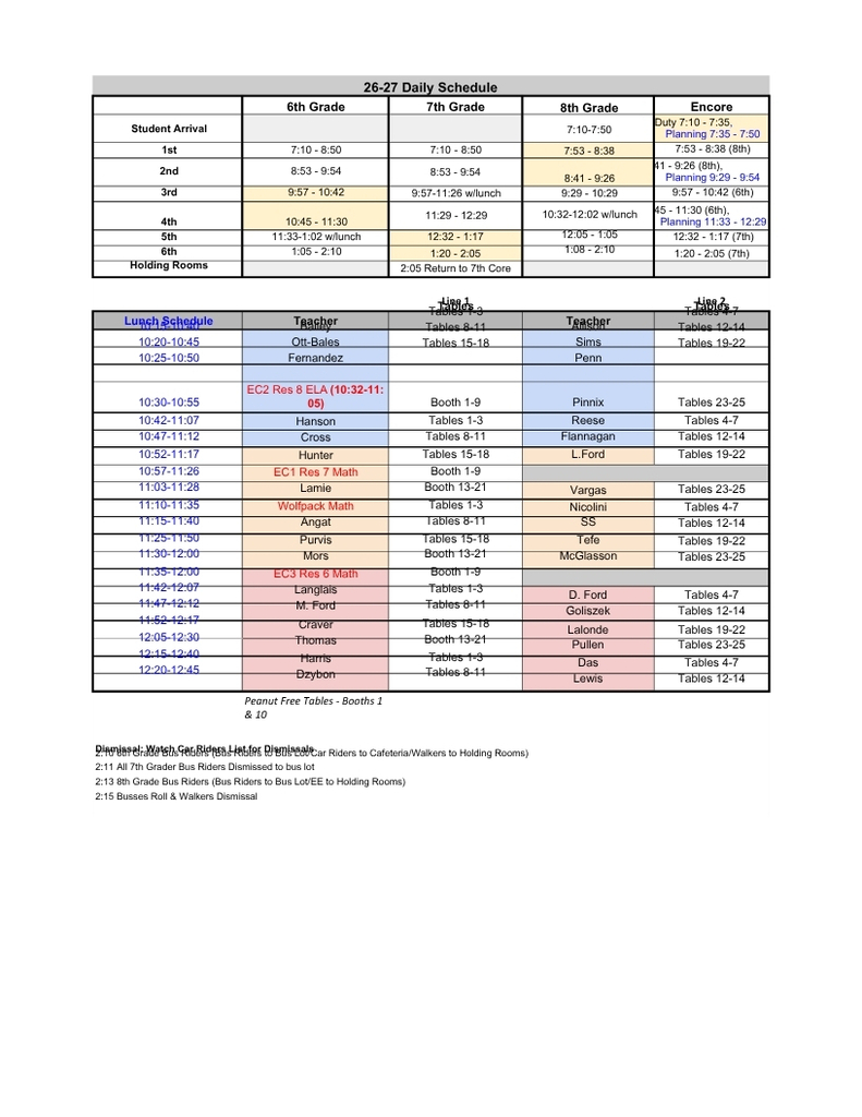 26-27 Bell Schedule