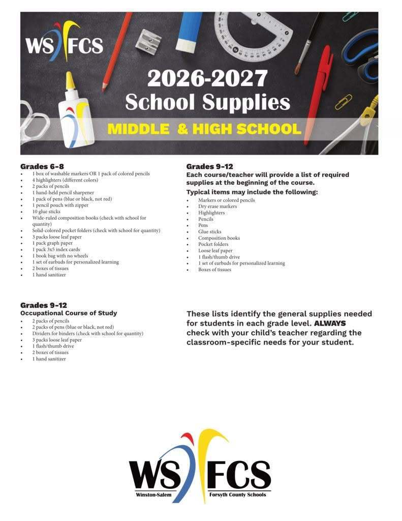 School Supply List English