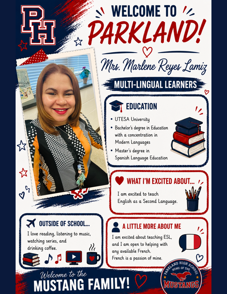 The Mustang Family welcomes Mrs. Marlene Reyes Lamiz to our Multi-Language Learner's  Department!