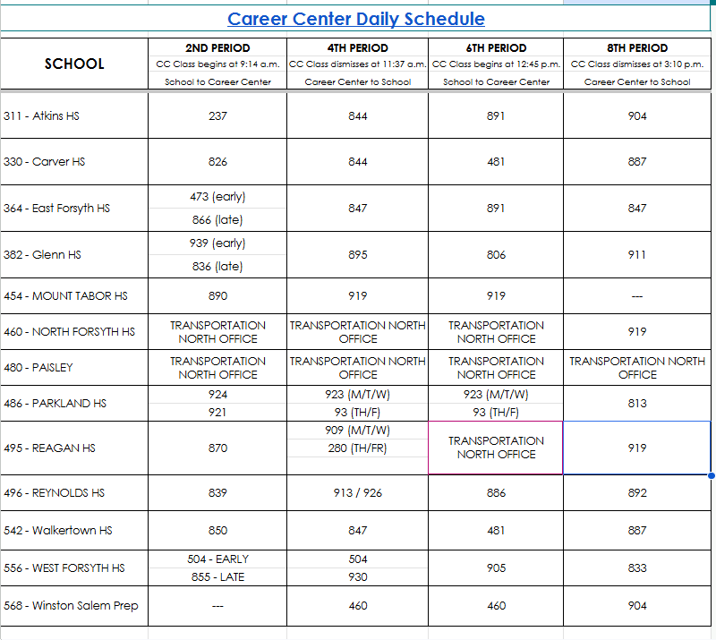 Career Center Bus Schedule 