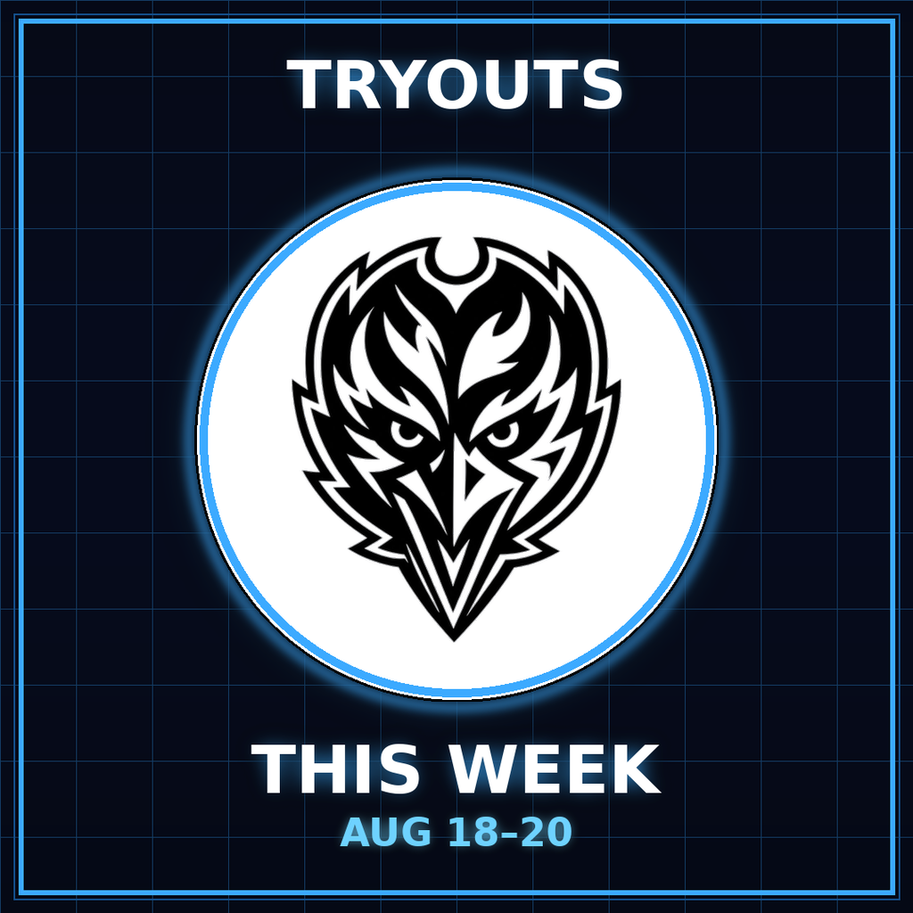 Raven Logo with Tryouts August 18-20