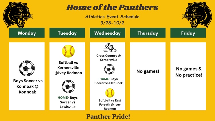 Paisley Athletics Schedule 9/28-10/2
