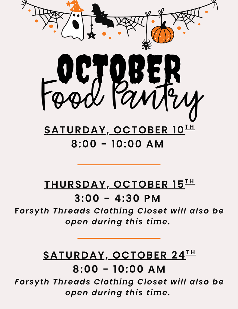 October Food Pantry and Clothing Closet Dates