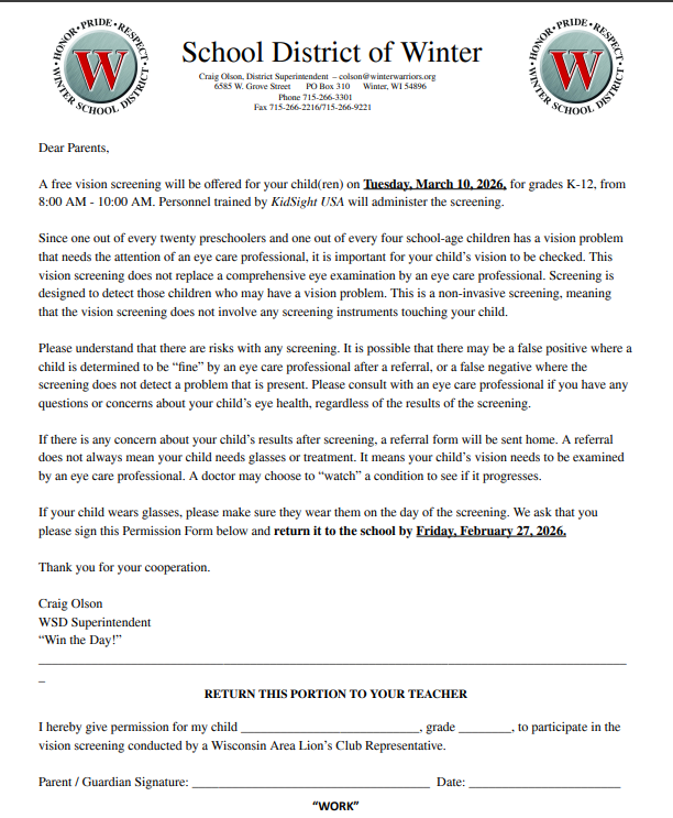 Vision Screening Info/Permission