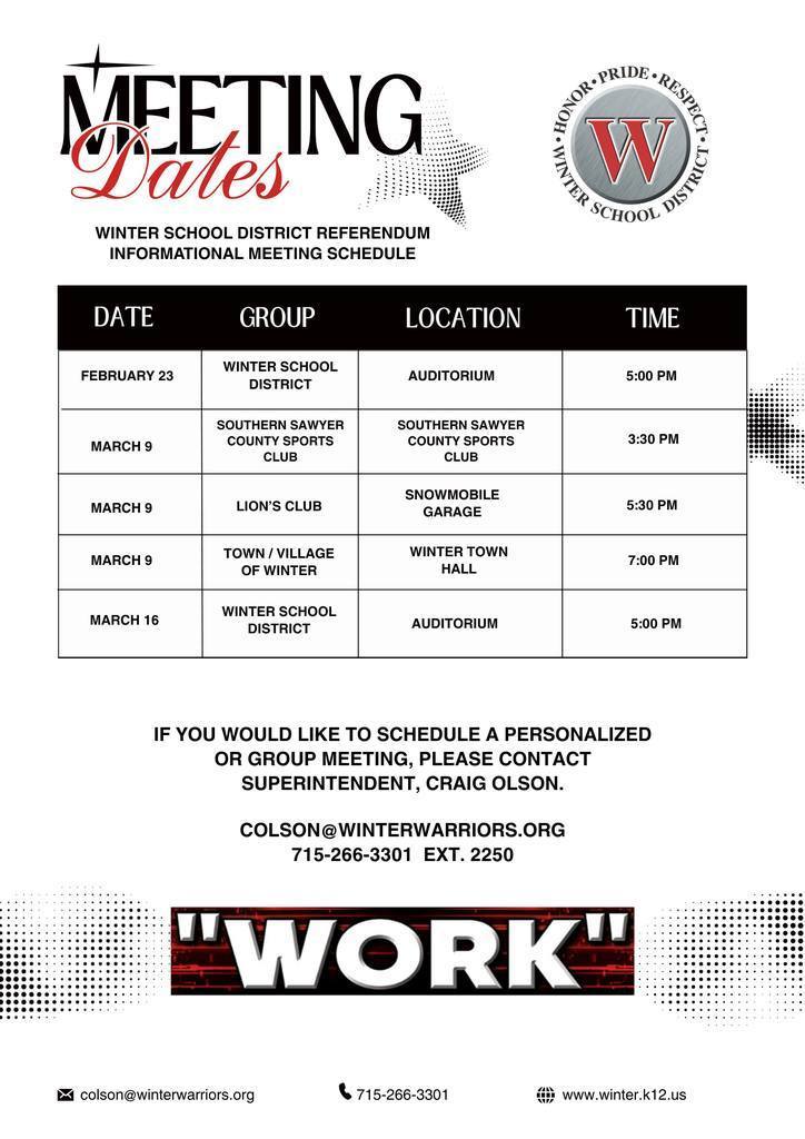 Referendum Informational Meeting Schedule