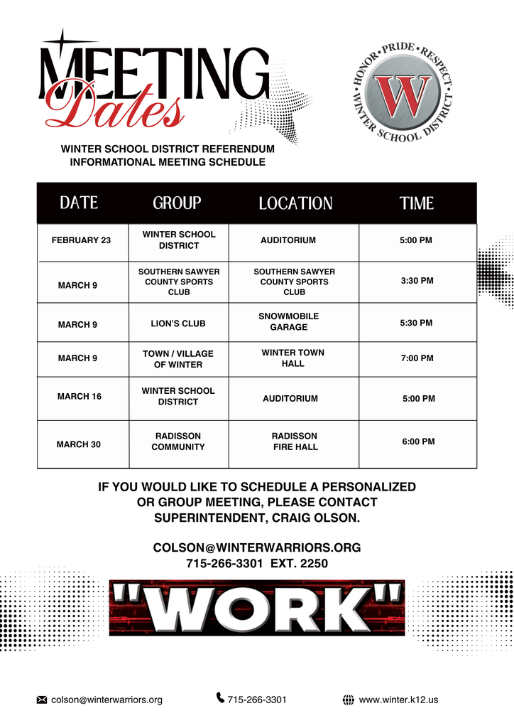 Updated Meeting Schedule