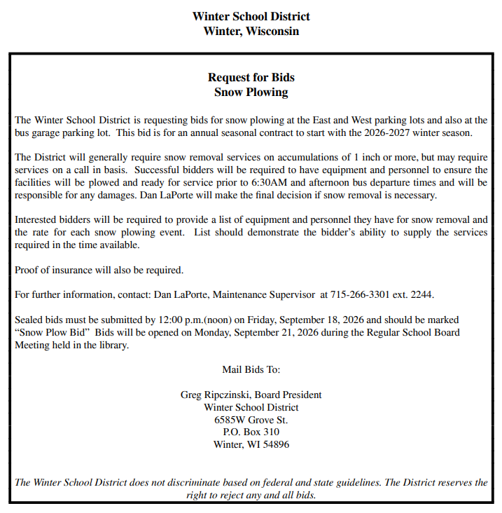 Snow Plow Bids Info