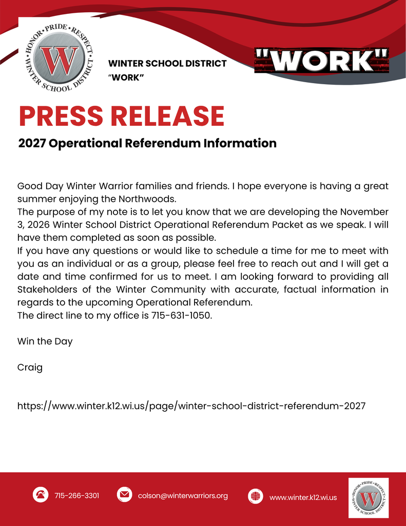 2027 Operational Referendum Press Release