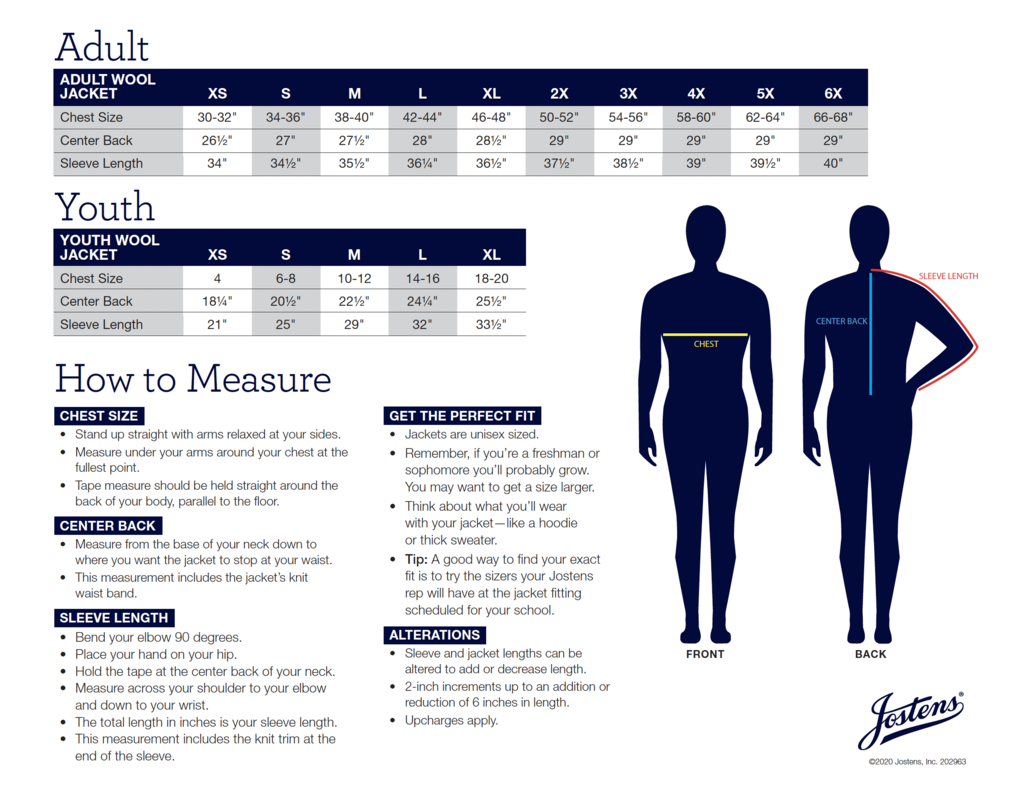 Jostens Size Chart