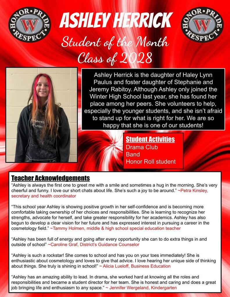 WHS Sept 2026 Student of the Month