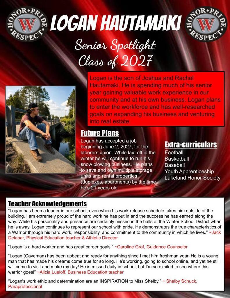 WHS Senior Spotlight - Logan Hautamaki