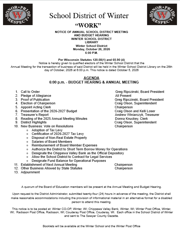 Annual Board Meeting Agenda October 26